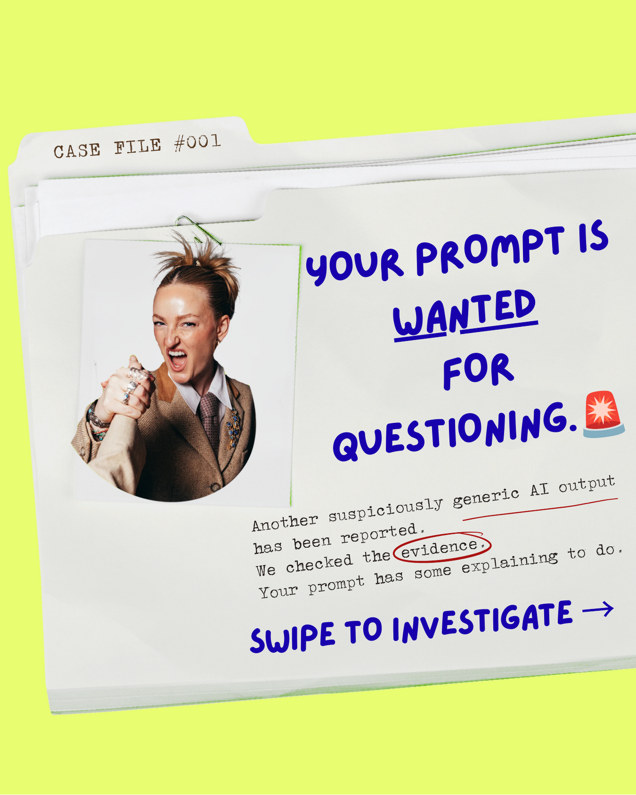 Carousel slide one: Your prompt is wanted for questioning